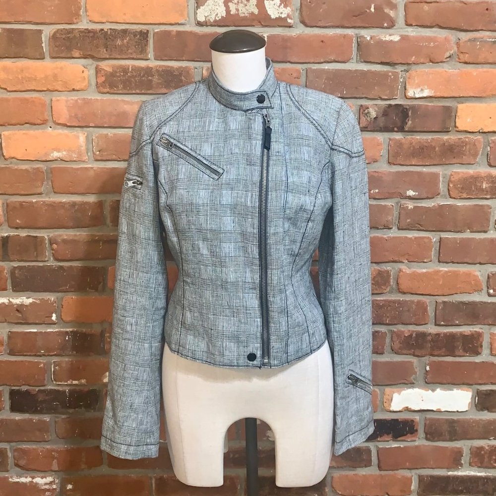 Ralph Lauren Polo Jeans Co Linen Houndstooth Moto Jacket Size Medium